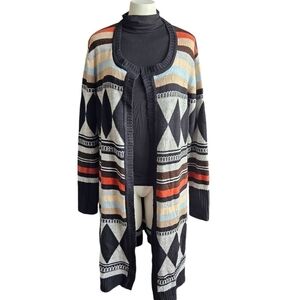 Steve Edwards Striped Aztec Long Line Cardigan Sweater Sz Small